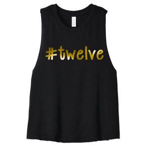 #Twelve 12th Birthday Gold Logo Women's Racerback Cropped Tank