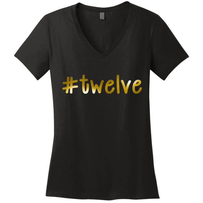 #Twelve 12th Birthday Gold Logo Women's V-Neck T-Shirt