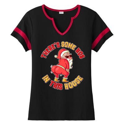 Twerking Santa Claus There's Some Hos In This House Ladies Halftime Notch Neck Tee