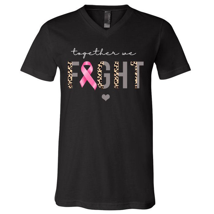 Together We Fight Breast Cancer Awareness Leopard V-Neck T-Shirt