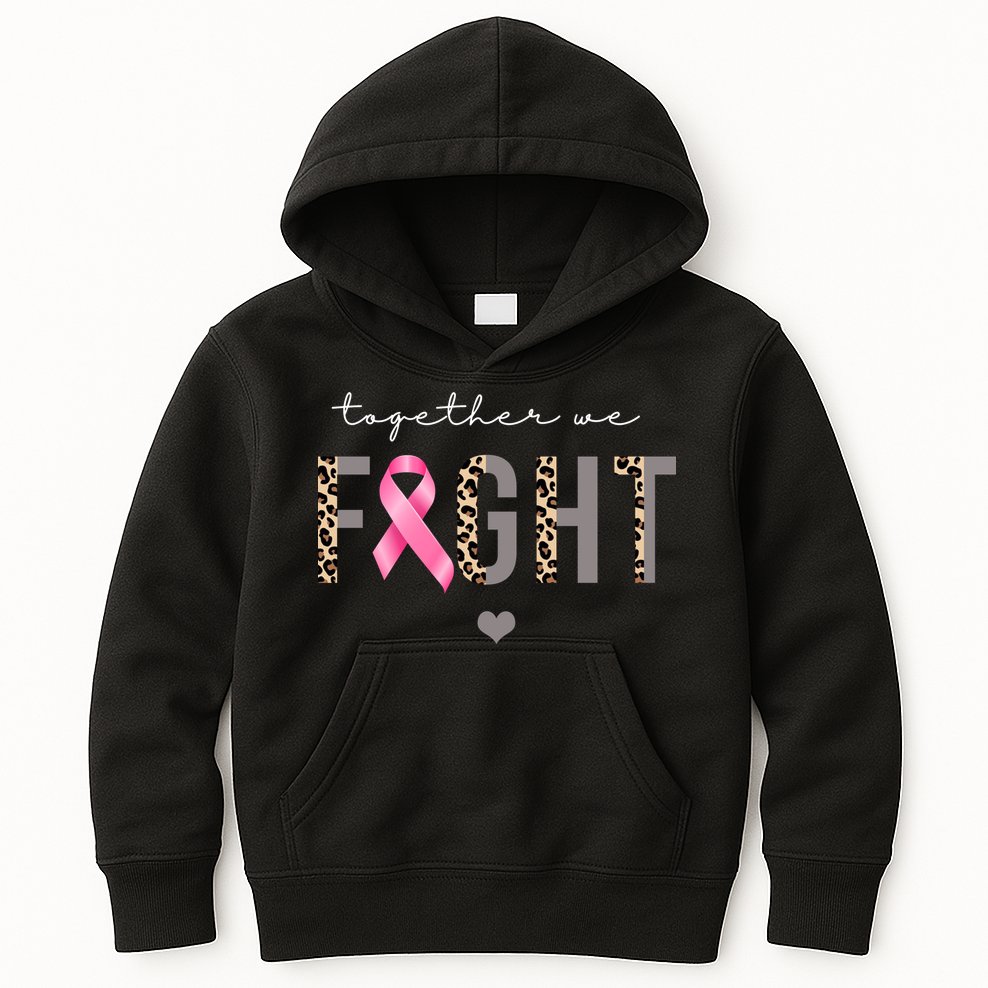 Together We Fight Breast Cancer Awareness Leopard Kids Hoodie