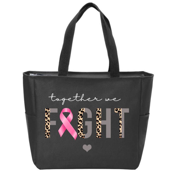 Together We Fight Breast Cancer Awareness Leopard Zip Tote Bag