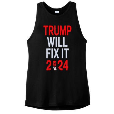 Trump Will Fix It Election 2024 Ladies PosiCharge Tri-Blend Wicking Tank