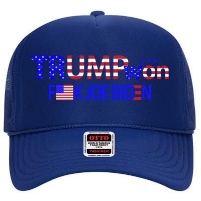 Trump Won F Biden High Crown Mesh Back Trucker Hat