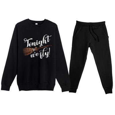 Tonight We Fly Fun Halloween Pumpkin Witches Premium Crewneck Sweatsuit Set