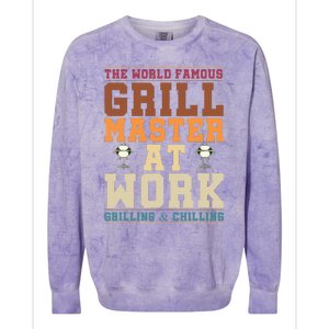 The World Famous Grill Master At Work Funny BBQ Barbecue Colorblast Crewneck Sweatshirt