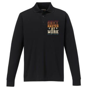 The World Famous Grill Master At Work Funny BBQ Barbecue Performance Long Sleeve Polo