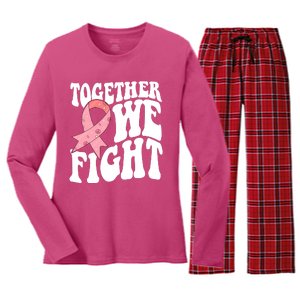 Together We Fight Breast Cancer Retro Women's Long Sleeve Flannel Pajama Set 