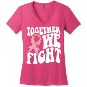 Together We Fight Breast Cancer Retro Women's V-Neck T-Shirt