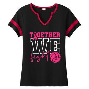 Together We Fight Volleyball Breast Cancer Pink Ribbon Ladies Halftime Notch Neck Tee