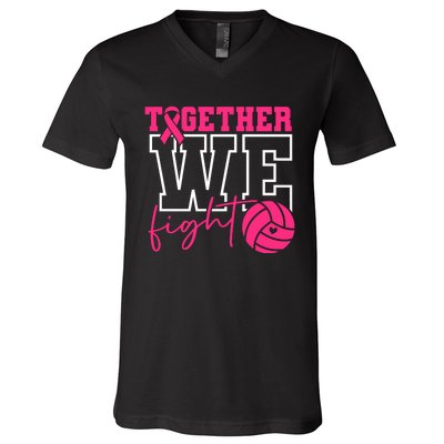 Together We Fight Volleyball Breast Cancer Pink Ribbon V-Neck T-Shirt