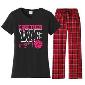 Together We Fight Volleyball Breast Cancer Pink Ribbon Women's Flannel Pajama Set