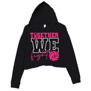 Together We Fight Volleyball Breast Cancer Pink Ribbon Crop Fleece Hoodie