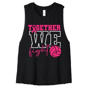 Together We Fight Volleyball Breast Cancer Pink Ribbon Women's Racerback Cropped Tank