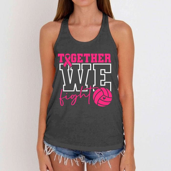 Together We Fight Volleyball Breast Cancer Pink Ribbon Women's Knotted Racerback Tank