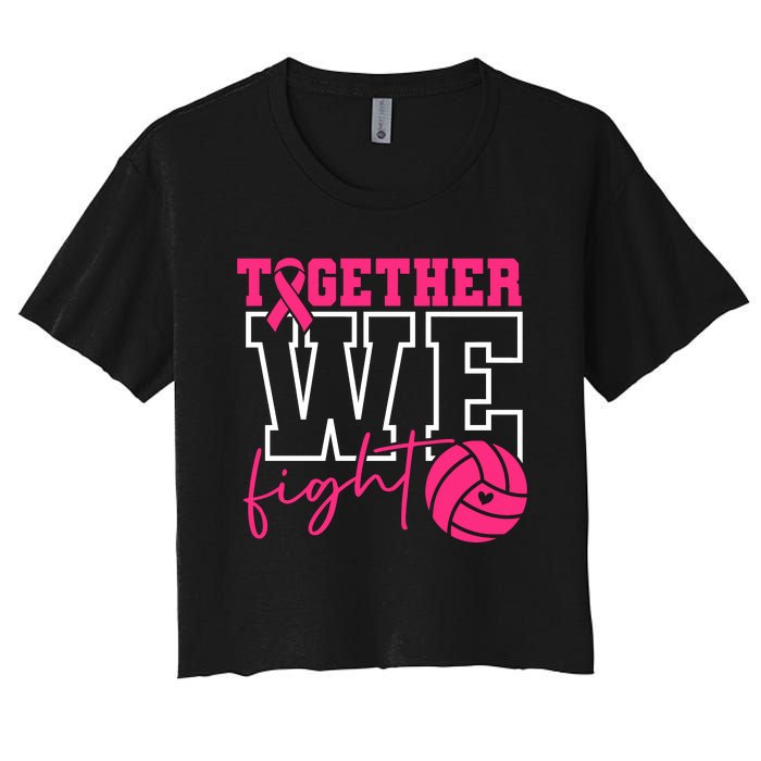 Together We Fight Volleyball Breast Cancer Pink Ribbon Women's Crop Top Tee