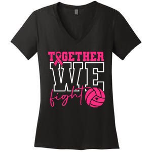 Together We Fight Volleyball Breast Cancer Pink Ribbon Women's V-Neck T-Shirt