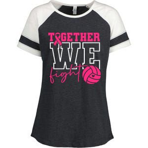 Together We Fight Volleyball Breast Cancer Pink Ribbon Enza Ladies Jersey Colorblock Tee