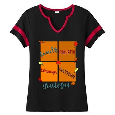 Thanksgiving Words Family Thankful Blessings Gather Meaningful Gift Ladies Halftime Notch Neck Tee