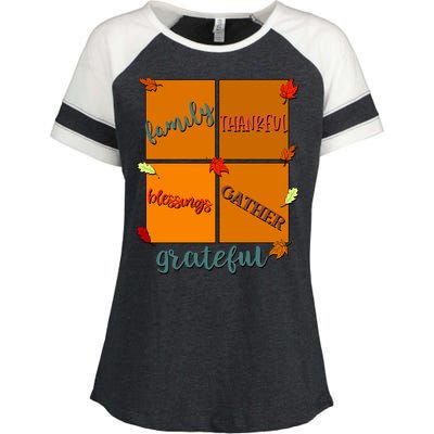 Thanksgiving Words Family Thankful Blessings Gather Meaningful Gift Enza Ladies Jersey Colorblock Tee