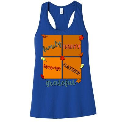 Thanksgiving Words Family Thankful Blessings Gather Meaningful Gift Women's Racerback Tank