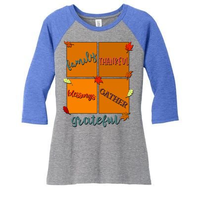 Thanksgiving Words Family Thankful Blessings Gather Meaningful Gift Women's Tri-Blend 3/4-Sleeve Raglan Shirt