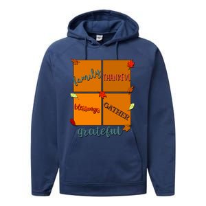 Thanksgiving Words Family Thankful Blessings Gather Meaningful Gift Performance Fleece Hoodie