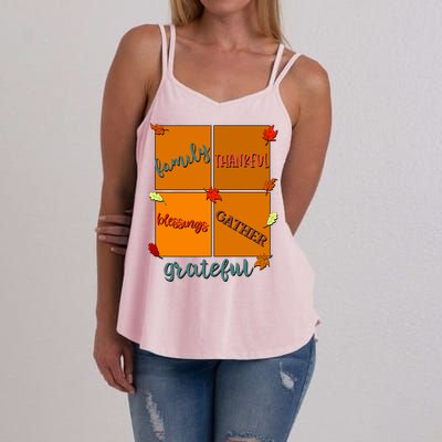 Thanksgiving Words Family Thankful Blessings Gather Meaningful Gift Women's Strappy Tank