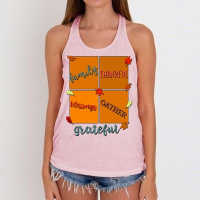 Thanksgiving Words Family Thankful Blessings Gather Meaningful Gift Women's Knotted Racerback Tank