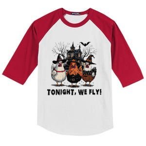 Tonight We Fly Funny Chicken Halloween Spooky Season Kids Colorblock Raglan Jersey