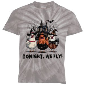 Tonight We Fly Funny Chicken Halloween Spooky Season Kids Tie-Dye T-Shirt