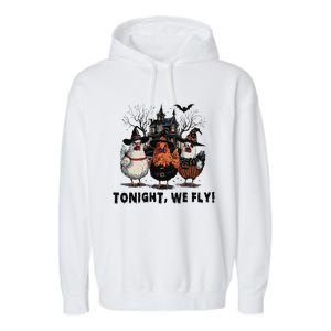 Tonight We Fly Funny Chicken Halloween Spooky Season Garment-Dyed Fleece Hoodie