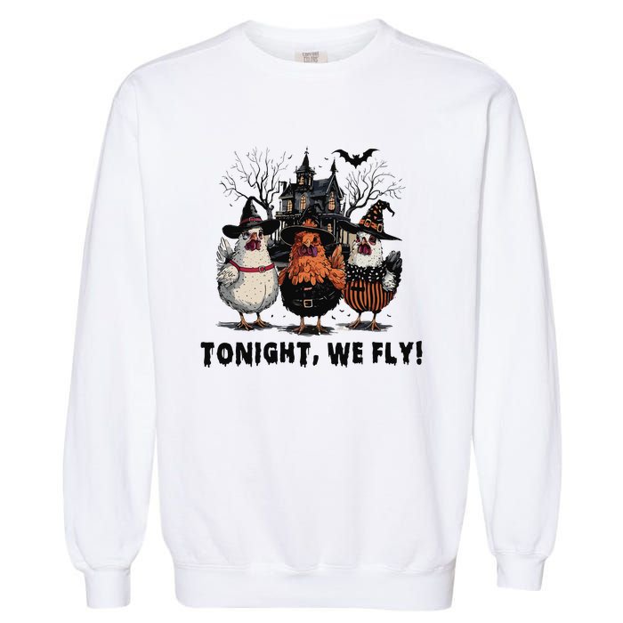 Tonight We Fly Funny Chicken Halloween Spooky Season Garment-Dyed Sweatshirt