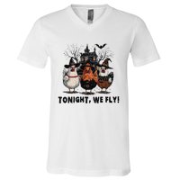 Tonight We Fly Funny Chicken Halloween Spooky Season V-Neck T-Shirt