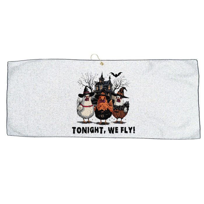 Tonight We Fly Funny Chicken Halloween Spooky Season Large Microfiber Waffle Golf Towel