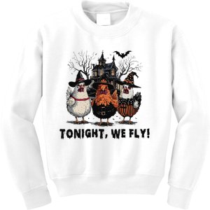 Tonight We Fly Funny Chicken Halloween Spooky Season Kids Sweatshirt