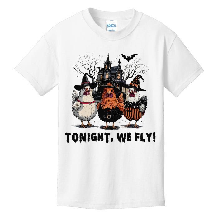 Tonight We Fly Funny Chicken Halloween Spooky Season Kids T-Shirt