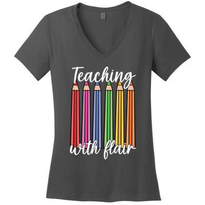Teaching With Flair Colorful Pencil School Women's V-Neck T-Shirt