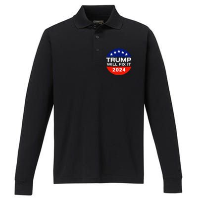 Trump Will Fix It Trump Vance 2024 Election Will Fix It Performance Long Sleeve Polo