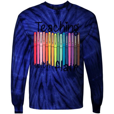 Teaching With Flair Mug Back To School First Day Of School Funny Teacher Tie-Dye Long Sleeve Shirt