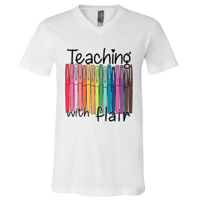 Teaching With Flair Mug Back To School First Day Of School Funny Teacher V-Neck T-Shirt