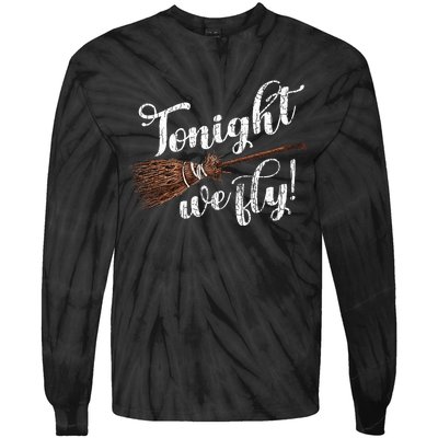 Tonight We Fly Fun Halloween Pumpkin Witches Ghost Tie-Dye Long Sleeve Shirt