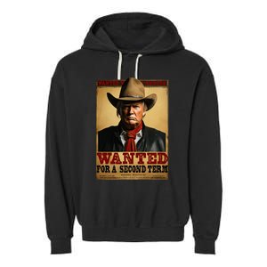 Trump Wanted For President 2024 Western Cowboy Funny Trump Garment-Dyed Fleece Hoodie