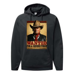 Trump Wanted For President 2024 Western Cowboy Funny Trump Performance Fleece Hoodie