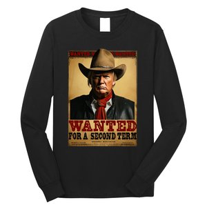 Trump Wanted For President 2024 Western Cowboy Funny Trump Long Sleeve Shirt