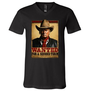 Trump Wanted For President 2024 Western Cowboy Funny Trump V-Neck T-Shirt