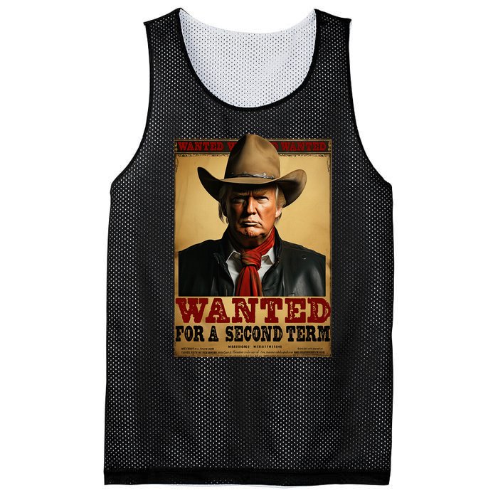 Trump Wanted For President 2024 Western Cowboy Funny Trump Mesh Reversible Basketball Jersey Tank