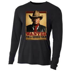 Trump Wanted For President 2024 Western Cowboy Funny Trump Cooling Performance Long Sleeve Crew