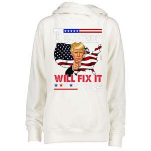 Trump Will Fix It Trump 2024 Proud To Be Garbage Vote Trump Womens Funnel Neck Pullover Hood