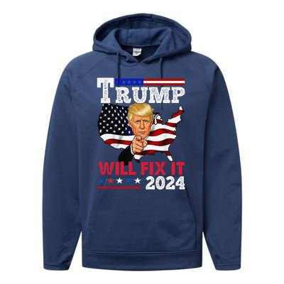 Trump Will Fix It Trump 2024 Proud To Be Garbage Vote Trump Performance Fleece Hoodie